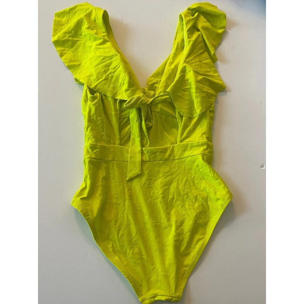 Trina Turk Women's Sway Ruffle Plunge One Piece‎ Swimsuit Women's Size 8